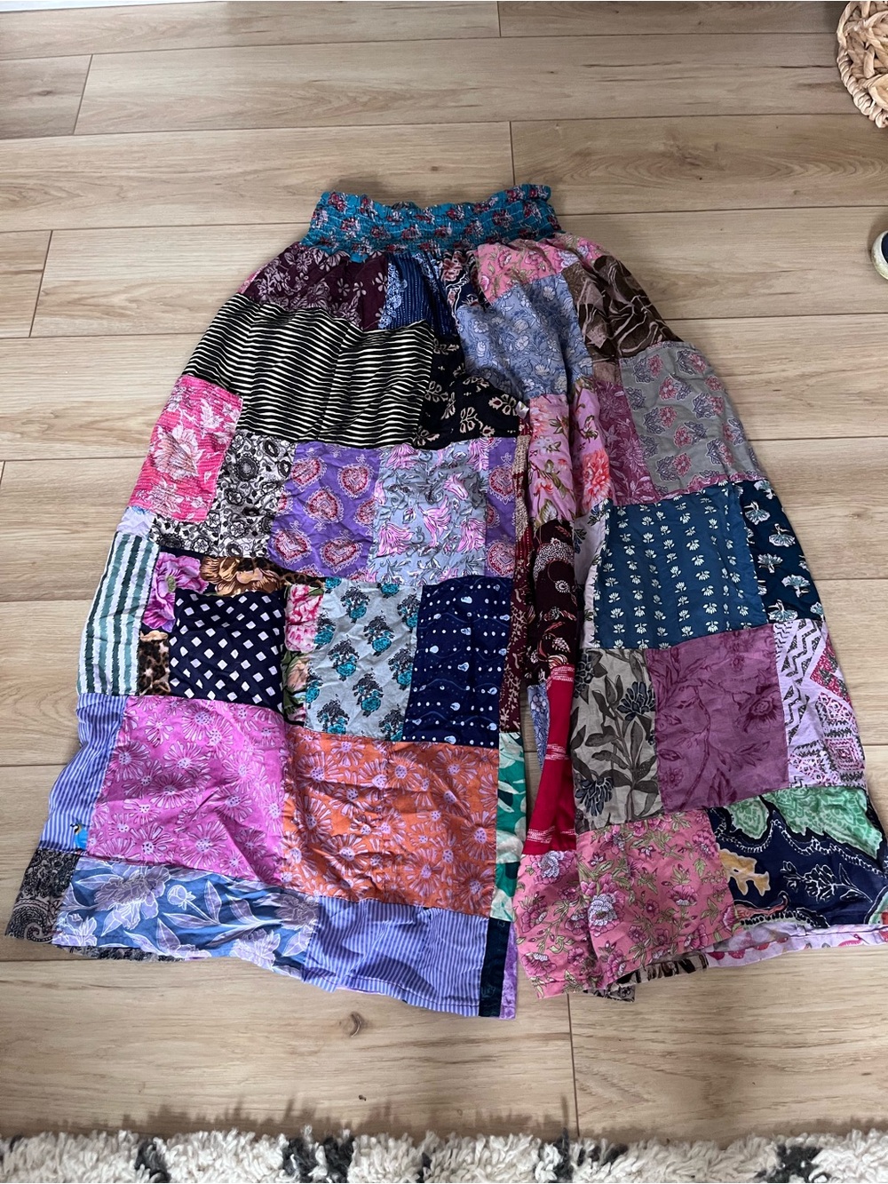Patchwork Wide Leg Boho Palazzo Pants - Multicolor